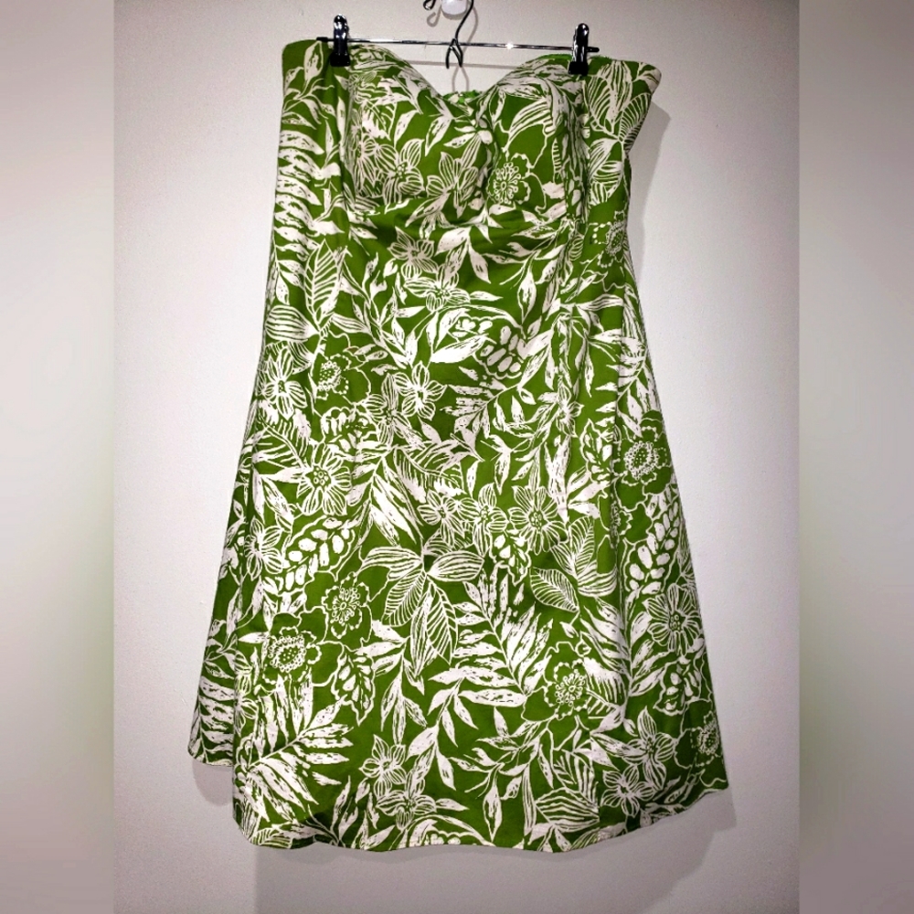 Green Floral Strapless Dress